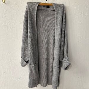 Luxverr Heather Gray Knit Cardigan Open Front Oversized Small